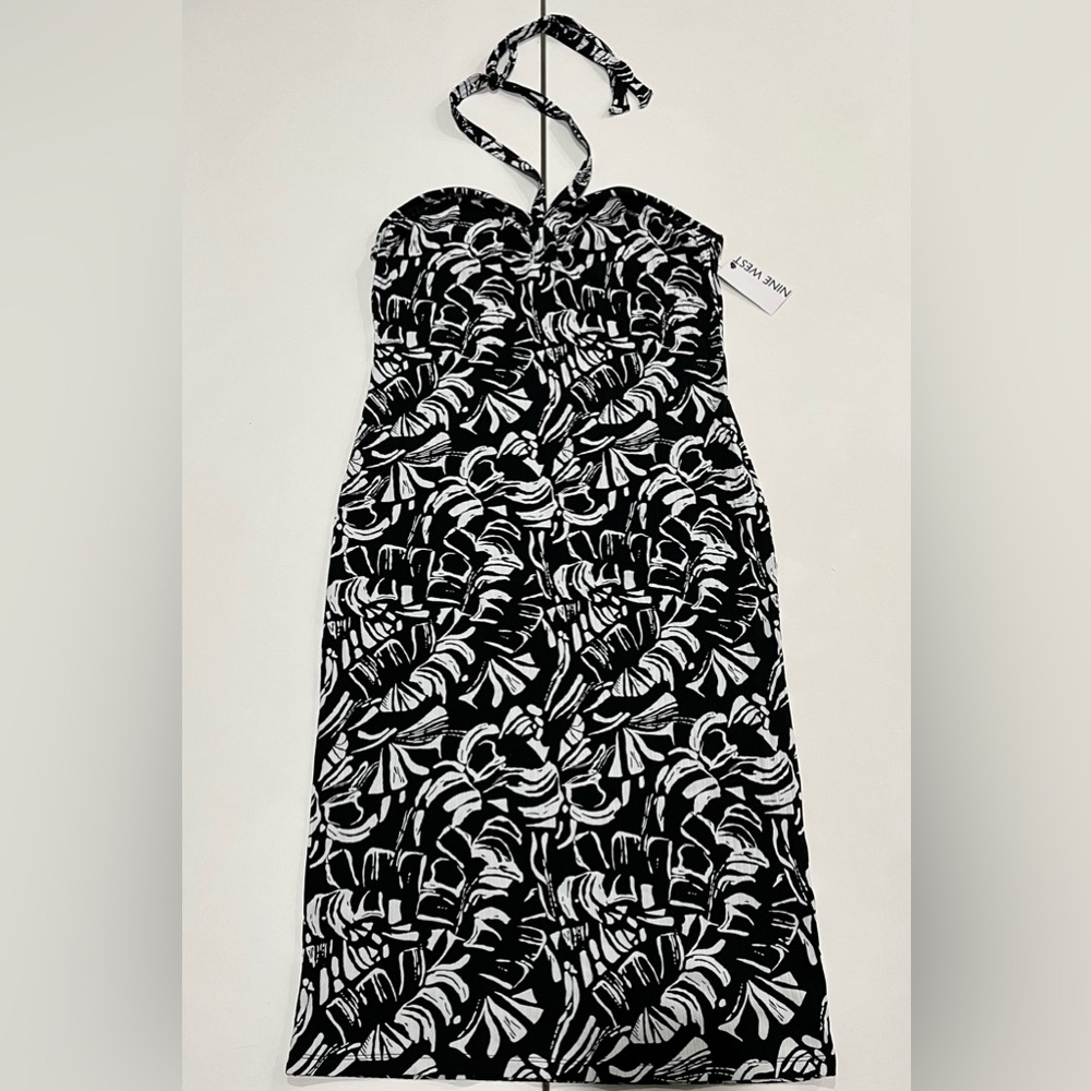 Nine West midi, halter, dress. NWT. XL. Black and white print, stretchy.